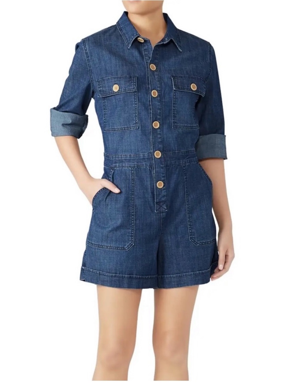 Sanctuary Dark Indigo Denim Utility Romper